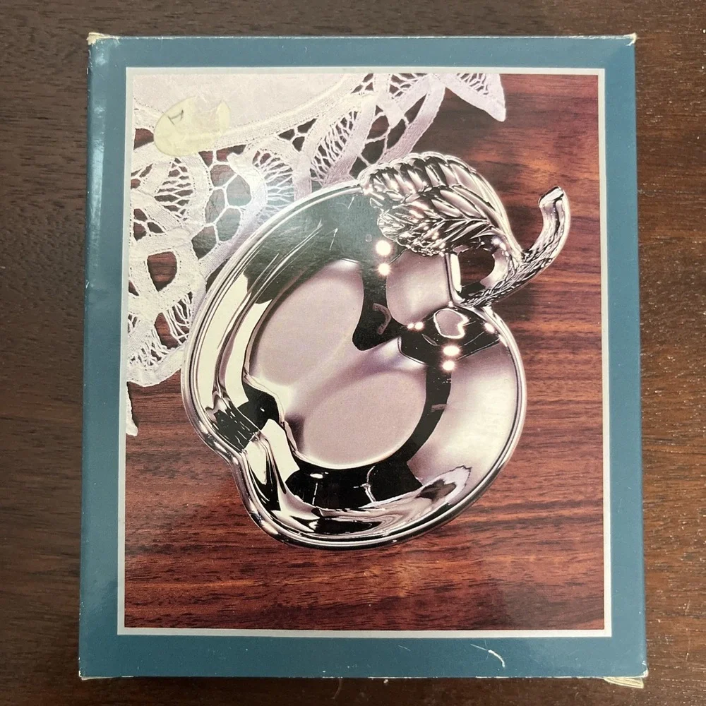 Vintage Crystal Clear Silver Studios‎ Silver Plated Apple Dish with Original Box